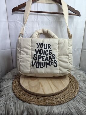 Target Cream Quilted Shoulder Bag with Black Quote Print